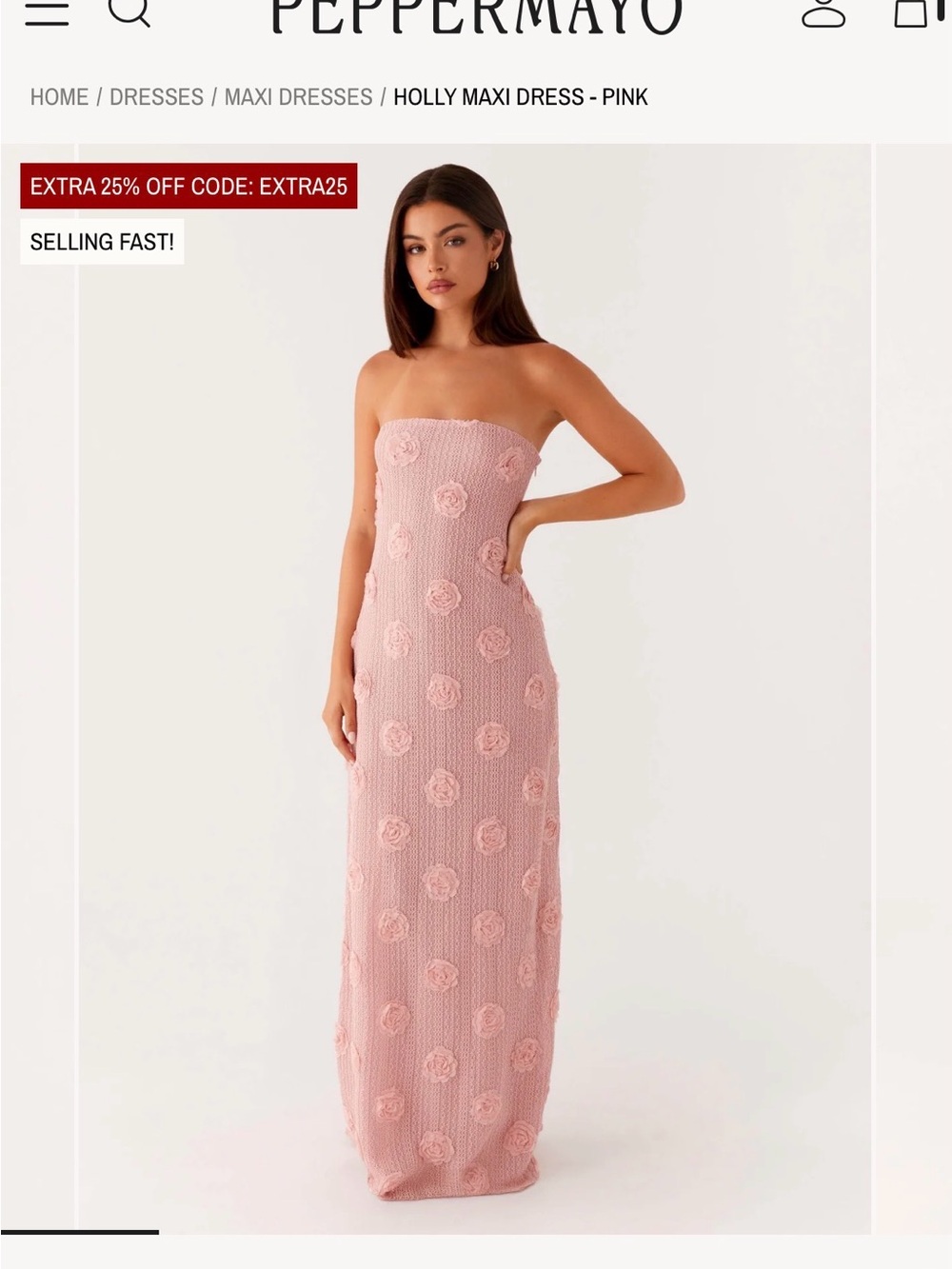 Peppermayo Strapless Floral Appliqué Maxi Dress - Blush Pink